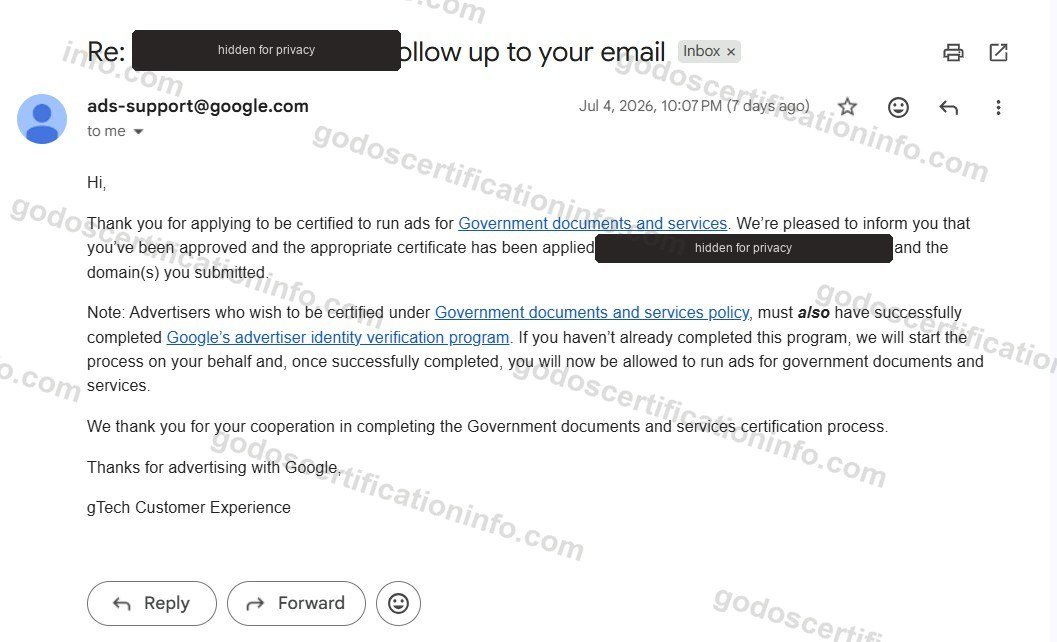 Google approval email — Approved 1