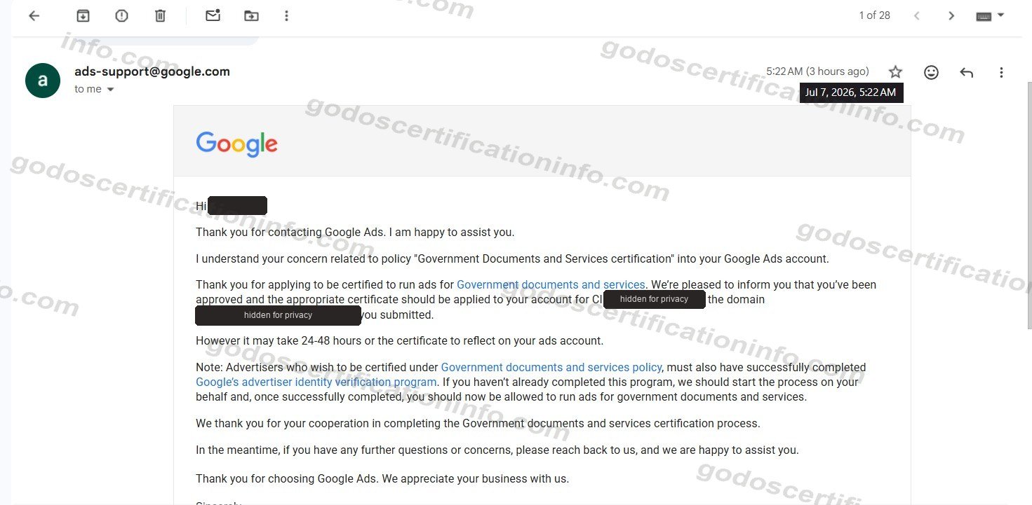 Google approval email — Approved 2